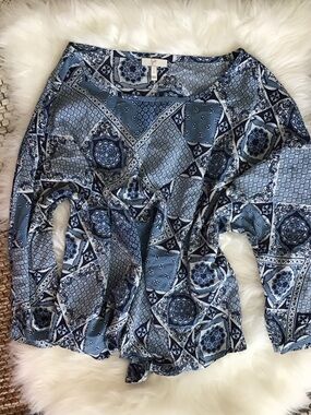 Joie Blue Patterned Long Sleeve Blouse